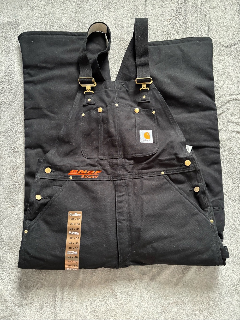 Carhartt Bib NWT Overalls Men 38x30 Insulated Duck Canvas Double Knee R02 BLK